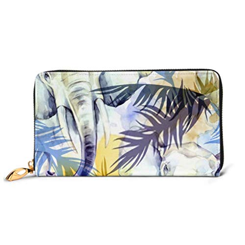 Preisvergleich Produktbild JHGFG Mode Handtasche Reißverschluss Brieftasche Aquarell Exotisch Nahtloses Muster Elefanten Bunte Telefon Kupplung Geldbörse Abendkupplung Blockieren Leder Brieftasche Multi