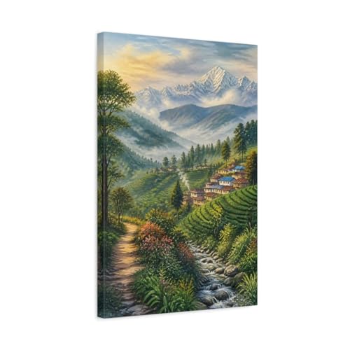 Toile misty tea canvas wall art inspirée des paysages de thé brumeux