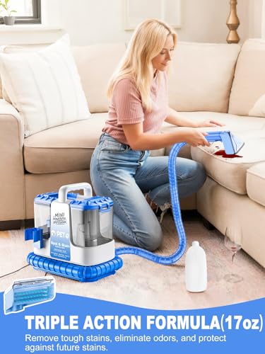 Image of Carpet Cleaner Machine, 20Kpa Powerful Suction with 5 Cleaning Tools, Cleaning Solution, Car /Auto Detailer, Lightweight Compact Design for Rug, Carpet, Car Seats, Pets, Stairs, Couches,Blue