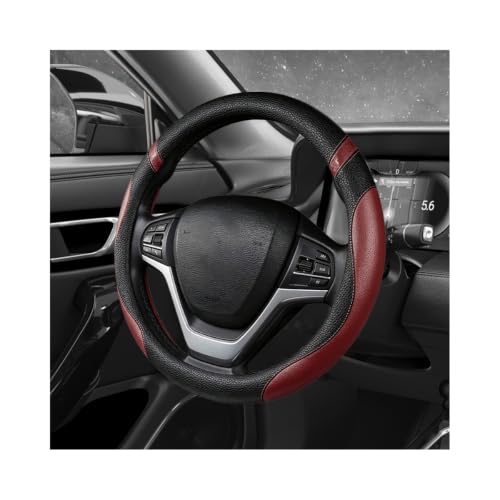 Image of Car Steering Wheel Cover, 15 Inch Premium Leather Breathable Non-Slip Wheels Wrap, Universal Auto Comfortable Steering Wheel Protector for SUV Truck Van, Car Accessories (Wine Red)