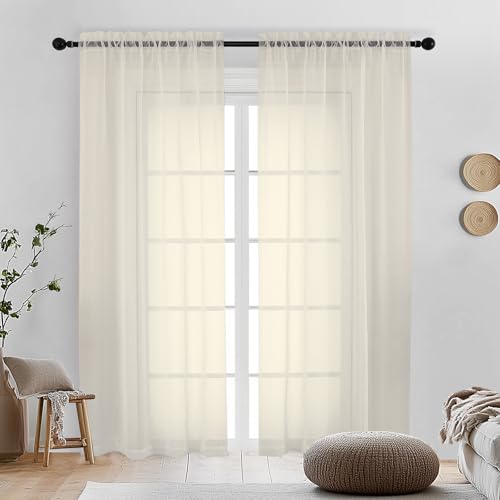 Image of Cream Sheer Curtains 78 Inches Long 2 Panels - Soft Light Filtering Window Sheer Panels for Living Room /Bedroom, Top Dual Rod Pocket, 1 Pair, Each 42Wx78L Inches