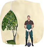 MYOWELL Winterschutz für Pflanzen - 200x240cm Frostschutz Kübelpflanzensack, Lichtdurchlässig und Atmungsaktiv für Palmen, Olivenbaum, Obstbäume (Beige, mit Reißverschluss und Zugband