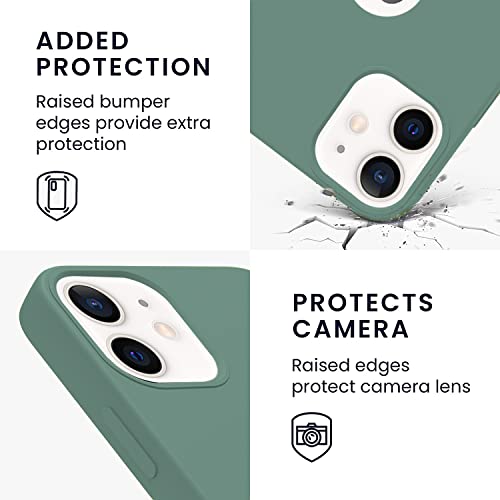 Image of VONZEE Silicone Back Case for iPhone 12 Mini Soft-Touch Phone Back Cover for iPhone 12 Mini with Microfiber Lining & Logo Cut -Midnight Green