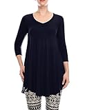 ALL FOR YOU Women's 3/4 Sleeve V-Neck Tunic Top With Side Pockets Navy XX-Large