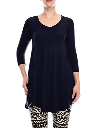 A.F.Y All For You Women's 3/4 Sleeve V-Neck Tunic Top With Side Pockets Navy XX-Large