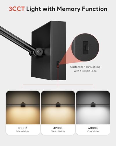 Image of VONLUCE 36 inch LED Bathroom Vanity Light, 3CCT Modern LED Vanity Lights with 360 Rotatable Head & Swing Arm, 15.4W Bathroom Light Fixture Over Mirror, LED Lights for Bathroom Bedroom, Matte Black | 3CCT, Flicker-free, 360 Rotatable Head & Swing Arm, IP44 waterproof Bathroom Light Fixture Over Mirror for Bathroom, Picture