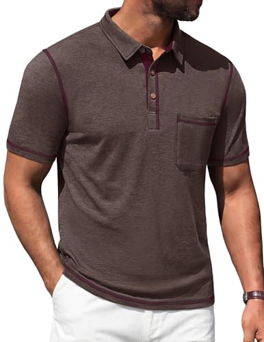 Image of Mens Polo Shirts Short Sleeve Casual Summer Lightweight Cotton Golf Polo Shirts with Pocket