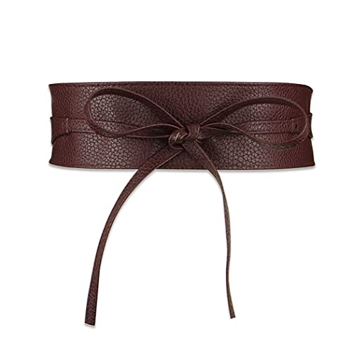 Womens PU Leather Corset Cinch Waistband Waspie Waist Belt Retro Tied Wide Belt Bandage Girdle Wrap Bowknot Band Bow Tie Faux Leather Obi Boho Style for Girls Halloween Costume – Dark Brown