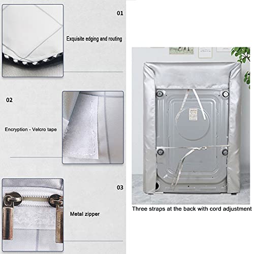 Odot Funda Lavadora Exterior Impermeable, Universal Cubierta para Lavadora y Secadora Carga Frontal, Funda de Protección Solar Antipolvo con Cremallera (Beige Claro,L) - imagen 4