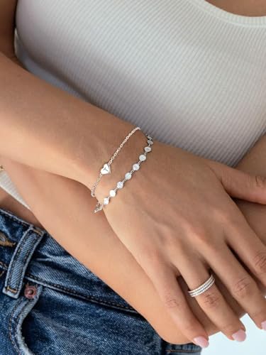 Sterling Silver Heart Letter Bracelets Silver Initial 18K White Gold Plated Bracelet Initial Charm 18K White Gold Plated Dainty Bracelet Jewelry Women Teen Couples Girlfriend2