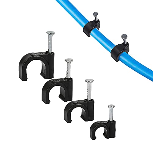 Assortiment de 400 clips de câble ronds (6/7/8/10 mm), clips muraux pour câble électrique, clips de câble, pinces à clous, broches en plastique pour câble Ethernet, téléphone, TV, câble USB (Noir) Cover