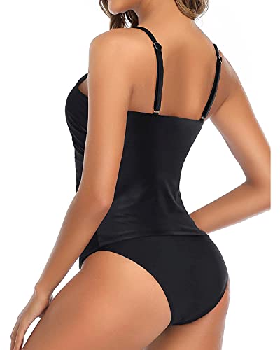 Image of Tempt Me Two Piece Tankini Swimsuit for Women High Neck Ruched Tummy Control Top with Bottom Bathing Suits