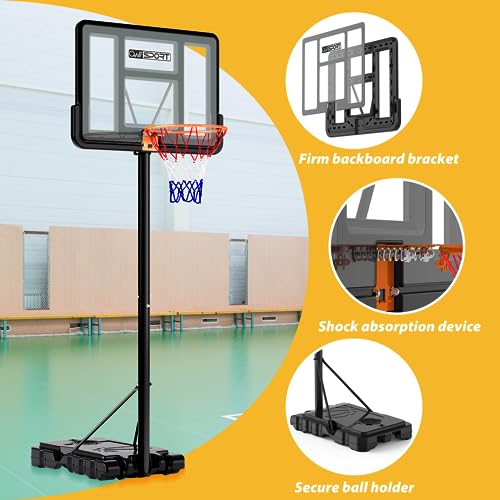AWII Sports Basketball Hoop Outdoor 10ft Adjustable, Portable Basketball Hoop Goal System with 44 Inch Shatterproof Backboard for Kids Youth Adults Play in Backyard/Courts/Indoor