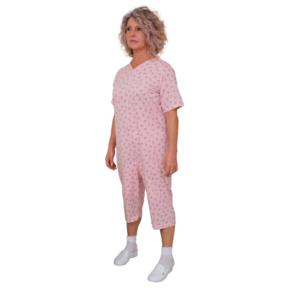 FERRUCCI COMFORT Pijama tutón sanitario de verano con 3 cremalleras de algodón de manga corta y pantalón corto - 9008/6 - Made in Italy - Apto para personas mayores