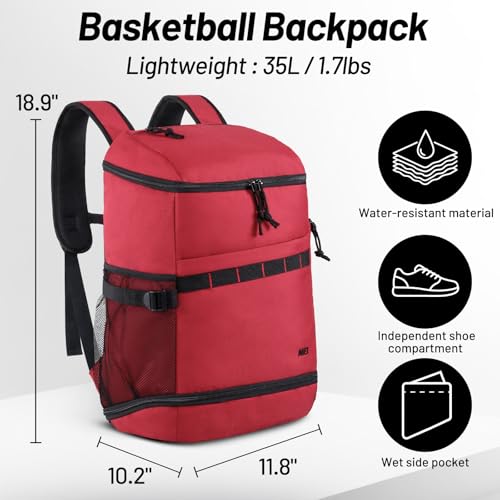 MIER Gym Backpack for Men and Women, 35L Basketball Backpack with Shoe Compartment & Wet Pocket, Waterproof Sports Bag for Travel and Workout - Image 3