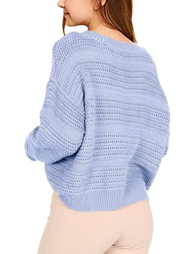 Image of Girls Pullover Sweater Crewneck Long Sleeve Solid Soft Knit Sweater