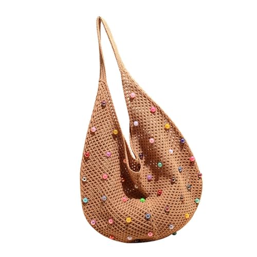 Sac de plage en crochet pour femme sac à main kaki avec perles