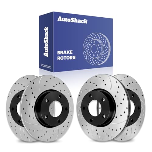 AutoShack Front & Rear Drilled & Slotted Brake Rotors | Replacement for 2004-2013 Mazda 3 2010 Mazda 3 Sport 2.3L 2.5L FWD | E-Coated | 4-PC Set | ShadowGuard