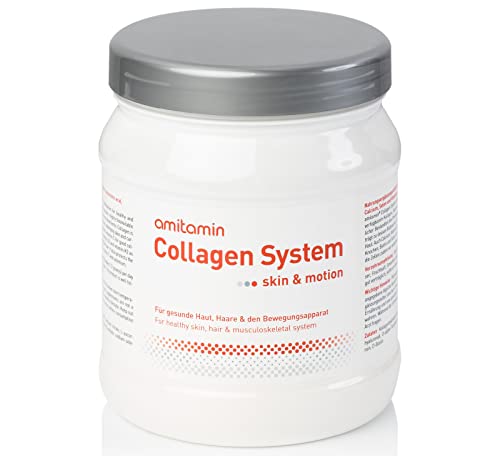 amitamin Collagen System, Apothekenqualität, bioverfügbares Kollagen Hydrosylat Pulver, plus Hyaluronsäure, Coenzym Q10 und wichtigen Mikronährstoffen, 360 Gramm Pulver für 30 Tage, Weidehaltung Cover