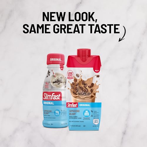 slimfast meal replacement shake original cappuccino delight no added sugar meal replacement shakes 10g ready to drink protein 5g fiber 25 vitamins and minerals 11 fl oz 12 count