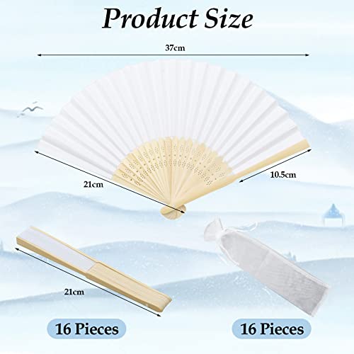 ZOCONE 16 PCS White Wedding Fans for Guests+16 PCS Organza Bags - Image 2
