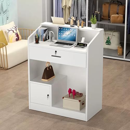 Comptoir de réception verrouillable blanc pour petits espaces – Idéal pour les dépanneurs, les salons de coiffure, les salons de beauté et les hôtels – Bureau rose (60 x 40 x 92 cm)