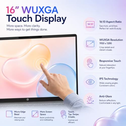 Image of HP OmniBook 3 16 inch Next-Gen AI Business Touchscreen Laptop, Intel Core Ultra 7 255U (12-Core), 32GB DDR5 RAM, 1TB SSD, WUXGA IPS Display, Numeric Keypad, Wi-Fi 7, Windows 11