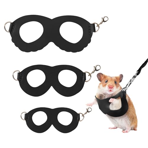 Rislobx Sugar Gilder Harness and Leash, 3 Pack Small Animal Walking Training Vest Accessories for Hamster Squirrel Rabbit Reptile (Black)