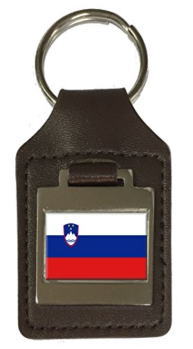Porte-clés en cuir gravé drapeau de la Slovénie - Idée cadeau souvenir originale