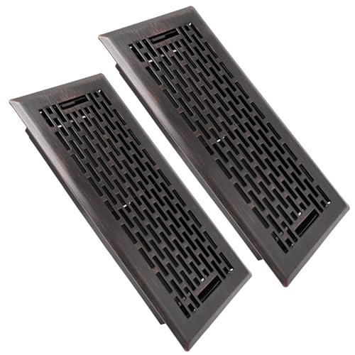 SANYCASA 2 Pack Floor Register 4x10 Inches Heavy Duty Walkable Steel Floor Vents Ease Adjust Air Flow Direction Floor Registers - Boston Design - Oil Rubbed Bronze Air Floor Vent Covers for Room