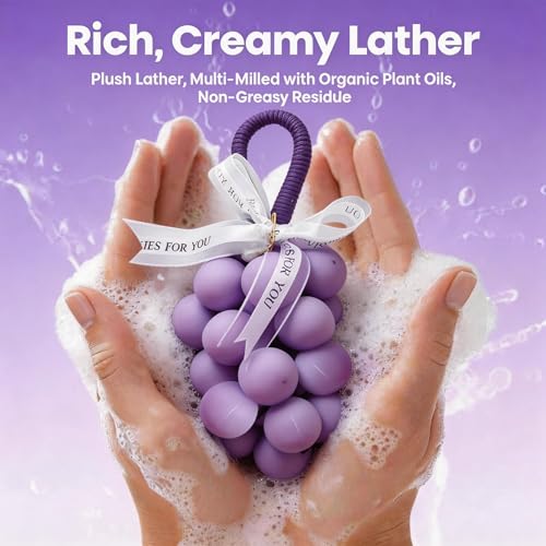 Image of Grape Soap on Rope Cute Shaped Handwashing Grapes Soap Bar, Novelty Hanging Fruit Soap for Bathroom Decor,Fun Gift Handmade Soap
