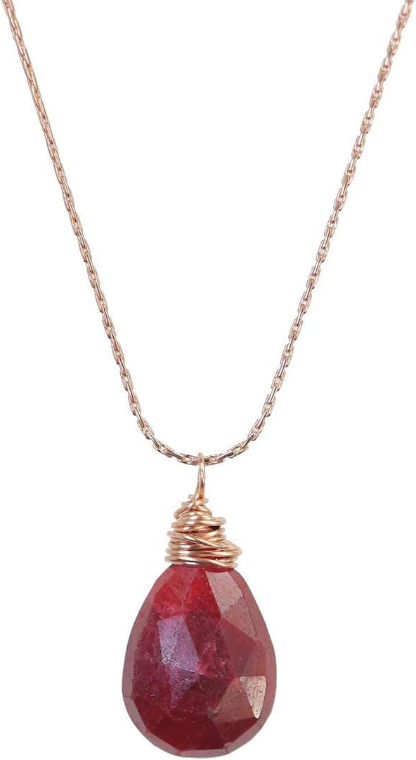 14k Rose Gold Filled Genuine Ruby Gemstone Pendant Necklace- July Birthday Birthstone- Women's Jewelry Gift Idea