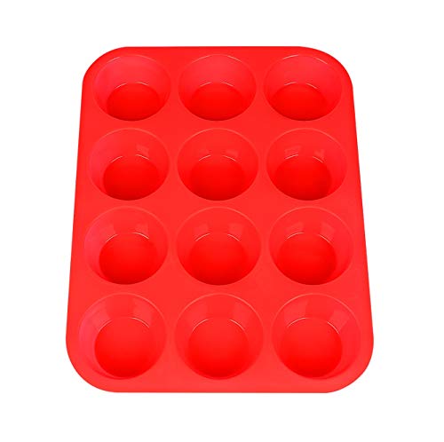Silicone Muffin Pan, Silicone Muffin Tin for Cupcake Baking Cups Non Stick, 12 Cups Silicone Molds(Red)