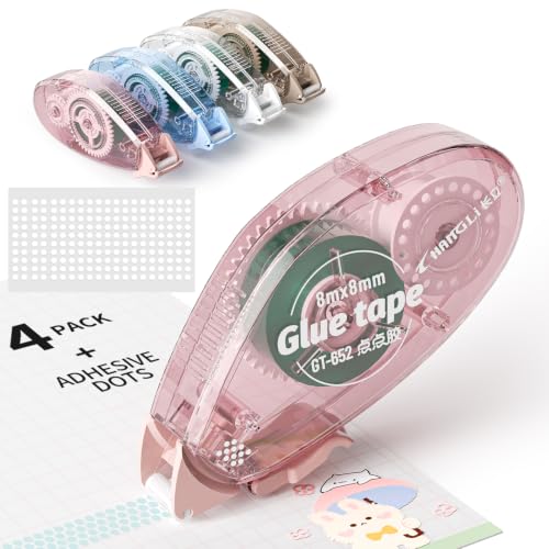 FUNSKY 4 Pack Double Sided Tape Roller for Crafts 26 Ft x 0.31 in Glue Tape Runner Scrapbook Tape with 200 Pcs Strong Glue Dots for Scrapbooking Journaling School Office Supplies