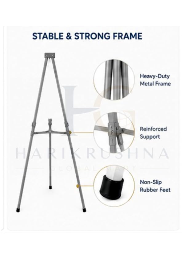 Image of Premium 5 Feet Heavy Duty Folding Easel Stand for White Board, Black Board, Notice Board & Sun Board | Adjustable Display Stand for Presentation, Office, Advertisement | White Board Not Included | Grey