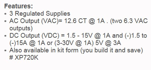 Elenco AC/DC Triple Output Power Supply Kit - Thumbnail 2