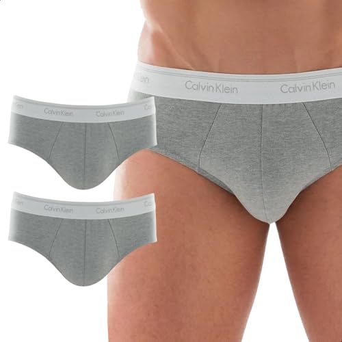 CALVIN KLEIN Kit 2 Cueca Slip Masculina Cotton Algodão Respirável Original, 2 Cinza Mescla, M