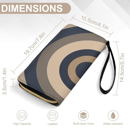Womens Leather Wallets Taupe Circle Graphic Wallet for Women Large Capacity Card Phone Holder Ladies Purse with Wriststrap2