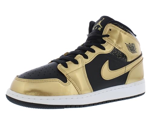 Image of Nike Jordan Youth Air Jordan 1 Mid SE (GS) DR6967 071 - Size 6Y Black /Metallic Gold-white