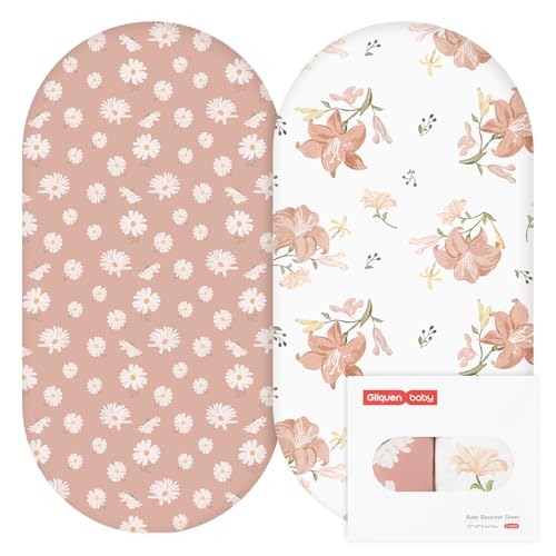 GLLQUEN 2 Pack Moses Basket Fitted Sheets 81x41 cm Pram Microfiber OEKO-TEX