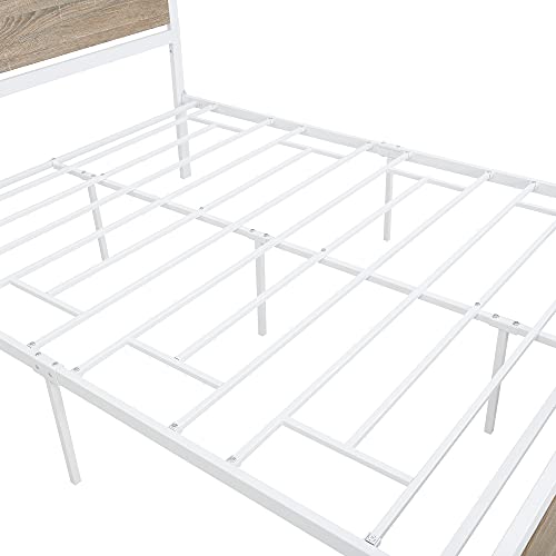 Polibi Queen Size Platform Bed, Metal And Wood Bed Frame With Headboard And Footboard, No Box Spring Needed (White, Queen) #TOP3