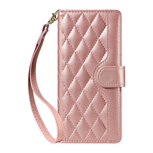 Étui iPhone 14 Pro Max or rose pour éviter les rayures d'écran avec rabat cuir