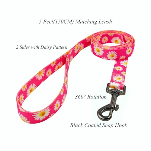 Dog Collar and Leash Set, Cute Pink Daisy Pattern, Polyester Material, 5ft Leash, for Small Dogs.(S, Daisy Set) - Image 6