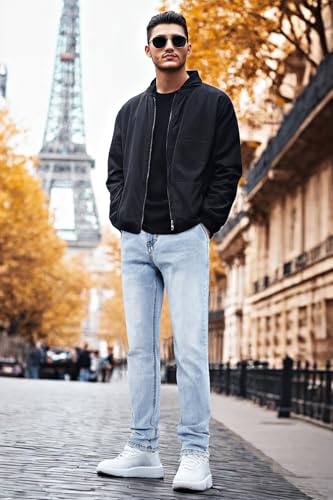 Heyfanee Mens Slim Fit Jeans Stretch Denim Pants for Men Slim Leg Light Blue 33x32