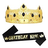 Birthday King Crown and Sash Set for Men Birthday Gifts for Men Gold King Costume Party Favors Party Decorations for Him