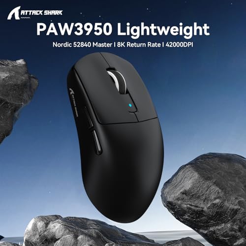 Image of ATTACK SHARK R6 Wireless Gaming Mouse,38G Ultra-Lightweight Trip-Mode 2.4G /USB-C /Bluetooth Mouse Gaming with PAW3950MAX Sensor,42000 DPI,50G Accelerated Speed for PC /Laptop /Mac -Black&Tape