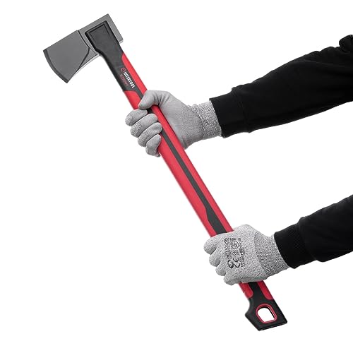 INTERTOOL 28” Chopping Axe, Tree Felling Ax Tool, Deeper Cuts, Wood Splitting, Kindling, Camp, Firewood, Survival, Shock Absorbing Anti-Slip Grip Handle, Sheath, Storm HT08-0296