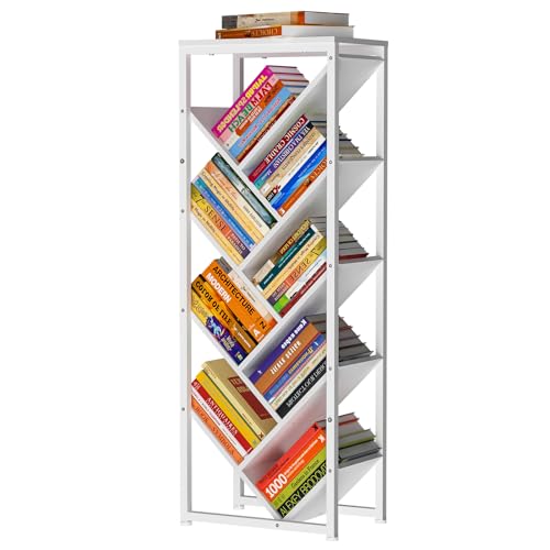 9-Tier White Wooden Bookcase for Small Spaces