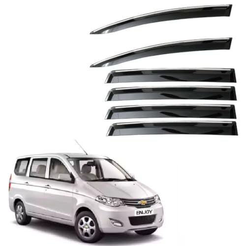 Image of CAR SAAZ Unbreakable Chrome Smoke Door Visor for Enjoy (2013-2017)| Premium Sun, Rain Wind Deflector Chrome Strip Side Door Rain Visor - Set of 4 Pcs