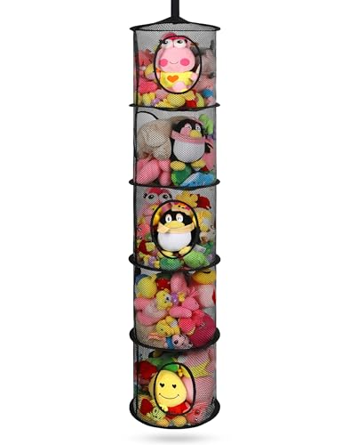 coastal rose Hanging Stuffed Animal Storage Hammock Net 5 Tiers, Black